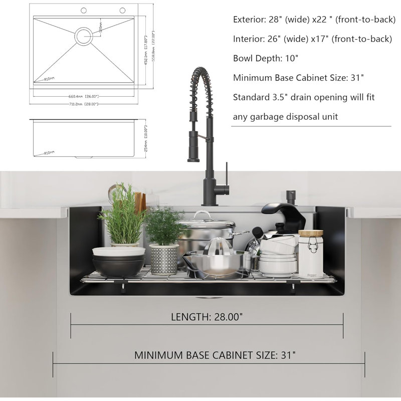 ALWEN 28'' L Triple Bowl Stainless Steel Kitchen Sink Wayfair